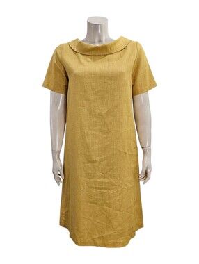 LE MUSE Story Linen Blend Mustard Yellow Cowl Neck Shift Dress S